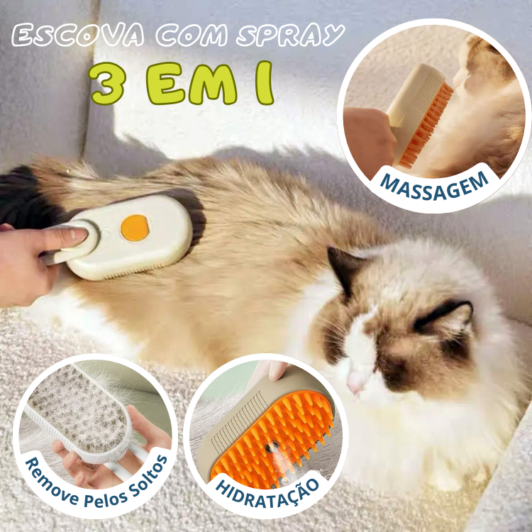 Escova 3 em 1: Desembaraço, Limpeza e Frescor para Seu Gato! – Pet Shop Inteligente